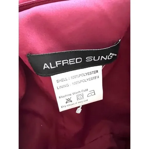 Alfred Sung V-Neck Belted Evening Gown Burgundy